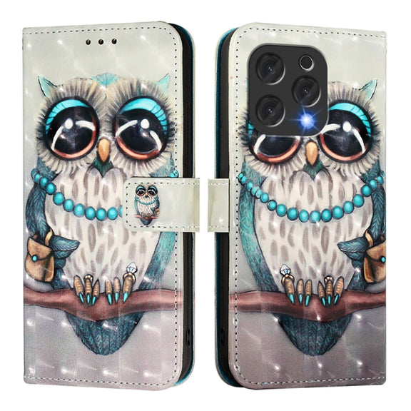 For Doogee N55 Plus 3D Painting Horizontal Flip Leather Phone Case(Grey Owl)