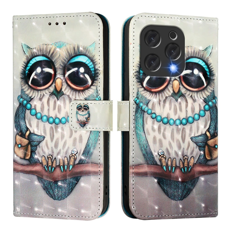 For Doogee N55 Plus 3D Painting Horizontal Flip Leather Phone Case(Grey Owl)