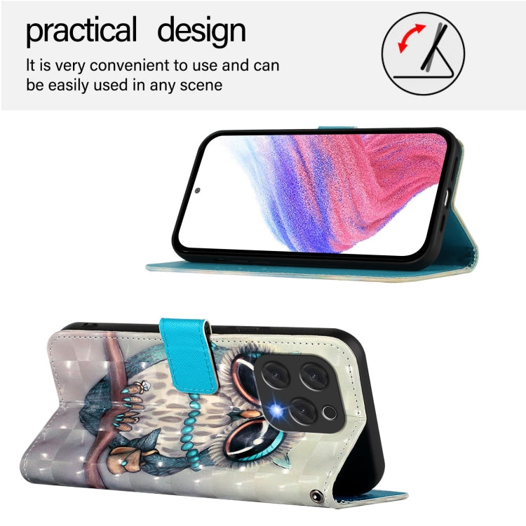 For Doogee N55 Plus 3D Painting Horizontal Flip Leather Phone Case(Grey Owl)