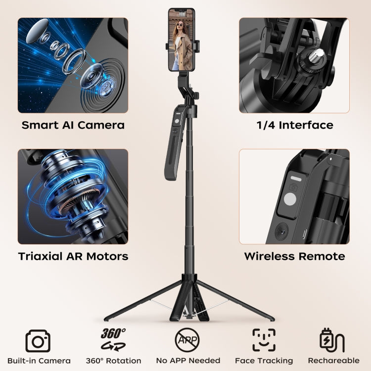 FUNSNAP A6 360 Degree Al Gimbal Selfie Stick Smart Face Tracking Integrated Tripod(Black)
