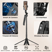 FUNSNAP A6 360 Degree Al Gimbal Selfie Stick Smart Face Tracking Integrated Tripod(Black)