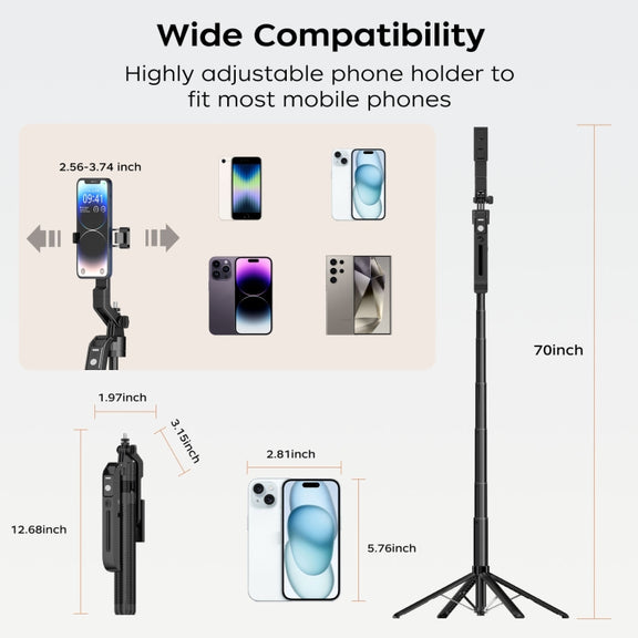 FUNSNAP A6 360 Degree Al Gimbal Selfie Stick Smart Face Tracking Integrated Tripod(Black)