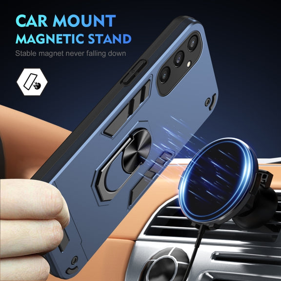 For Samsung Galaxy S25 5G Shockproof Metal Ring Holder Phone Case(Blue)