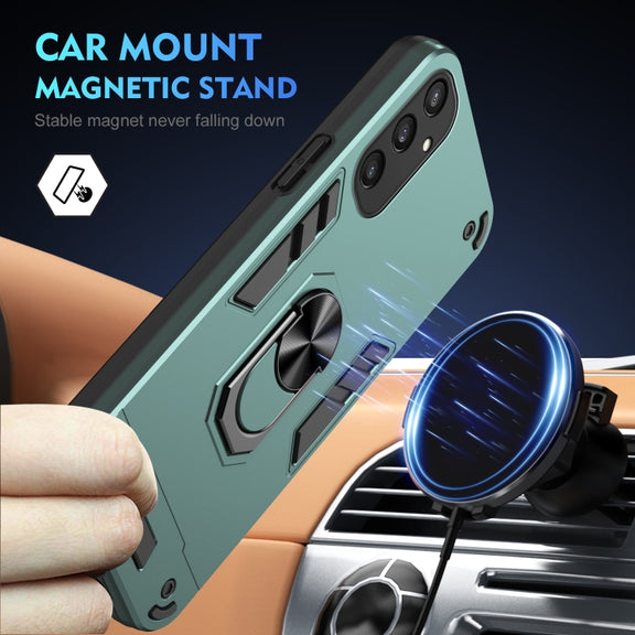 For Samsung Galaxy S25 5G Shockproof Metal Ring Holder Phone Case(Green)