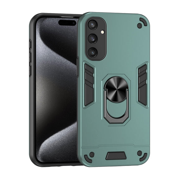 For Samsung Galaxy S25 5G Shockproof Metal Ring Holder Phone Case(Green)