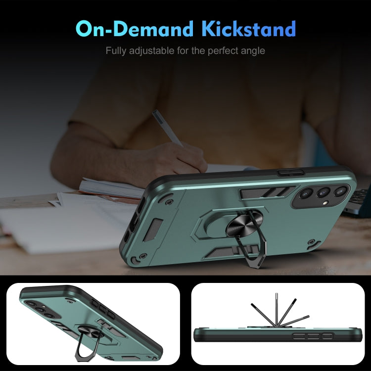 For Samsung Galaxy S25 5G Shockproof Metal Ring Holder Phone Case(Green)