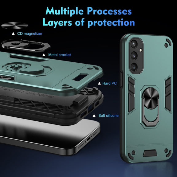 For Samsung Galaxy S25 5G Shockproof Metal Ring Holder Phone Case(Green)