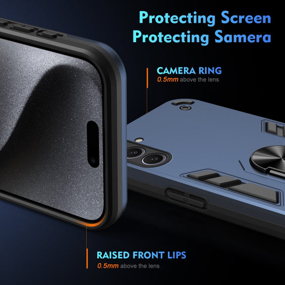 For Samsung Galaxy S25+ 5G Shockproof Metal Ring Holder Phone Case(Blue)