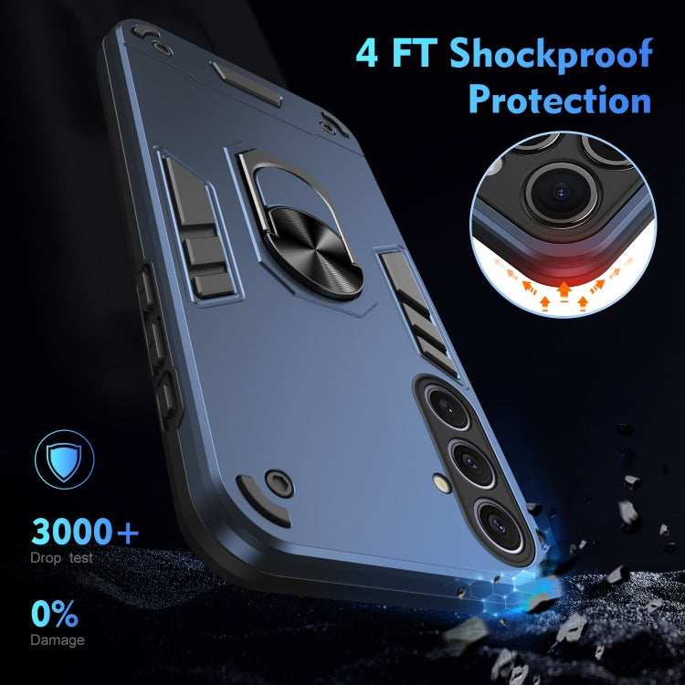 For Samsung Galaxy S25+ 5G Shockproof Metal Ring Holder Phone Case(Blue)