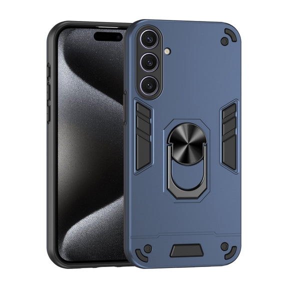 For Samsung Galaxy S25+ 5G Shockproof Metal Ring Holder Phone Case(Blue)