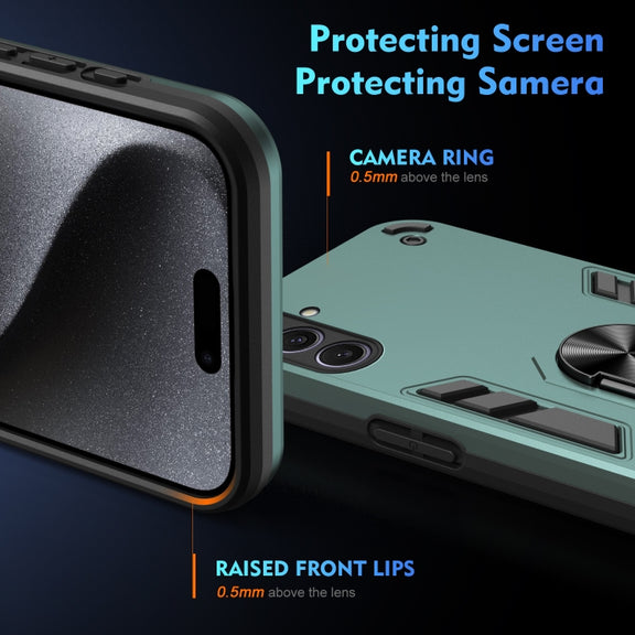 For Samsung Galaxy S25+ 5G Shockproof Metal Ring Holder Phone Case(Green)