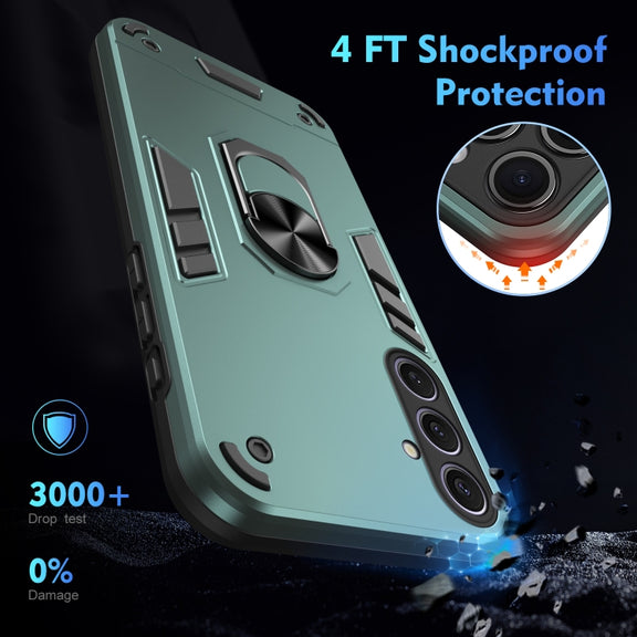 For Samsung Galaxy S25+ 5G Shockproof Metal Ring Holder Phone Case(Green)