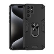 For Samsung Galaxy S25 Ultra 5G Shockproof Metal Ring Holder Phone Case(Black)