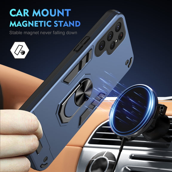 For Samsung Galaxy S25 Ultra 5G Shockproof Metal Ring Holder Phone Case(Blue)