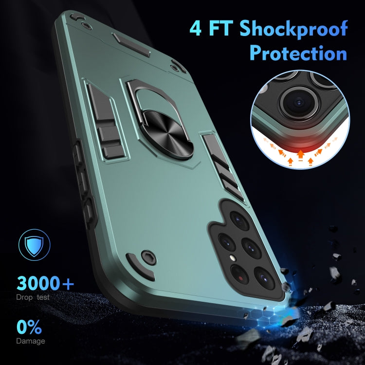For Samsung Galaxy S25 Ultra 5G Shockproof Metal Ring Holder Phone Case(Green)