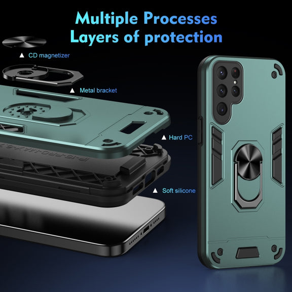 For Samsung Galaxy S25 Ultra 5G Shockproof Metal Ring Holder Phone Case(Green)