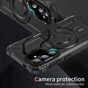 For Samsung Galaxy S25 5G Lens Holder MagSafe Phone Case(Black)