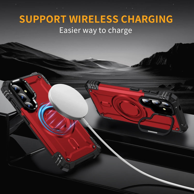 For Samsung Galaxy S25 5G Lens Holder MagSafe Phone Case(Red)