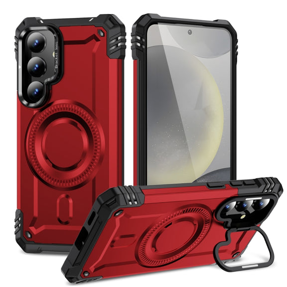 For Samsung Galaxy S25 5G Lens Holder MagSafe Phone Case(Red)
