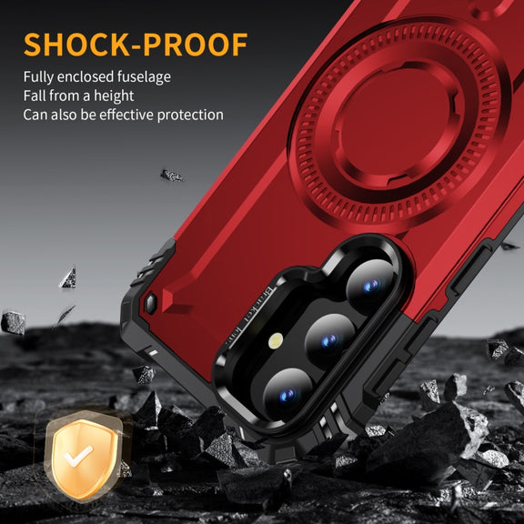 For Samsung Galaxy S25 5G Lens Holder MagSafe Phone Case(Red)