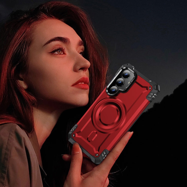 For Samsung Galaxy S25 5G Lens Holder MagSafe Phone Case(Red)