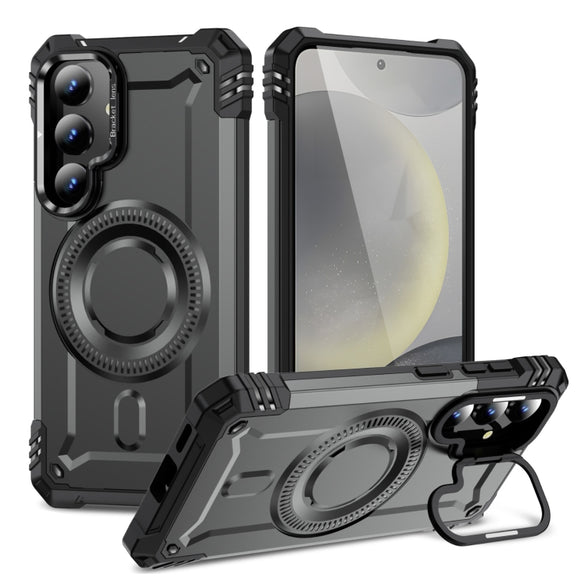 For Samsung Galaxy S25 5G Lens Holder MagSafe Phone Case(Grey)
