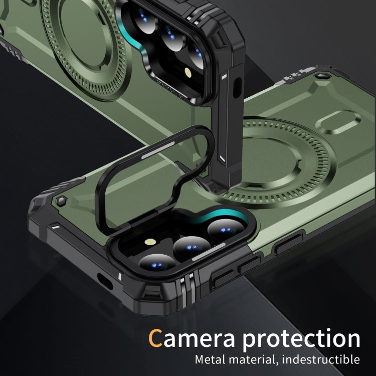 For Samsung Galaxy S25 5G Lens Holder MagSafe Phone Case(Army Green)