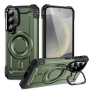 For Samsung Galaxy S25 5G Lens Holder MagSafe Phone Case(Army Green)