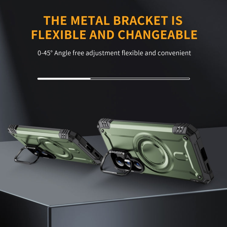 For Samsung Galaxy S25 5G Lens Holder MagSafe Phone Case(Army Green)