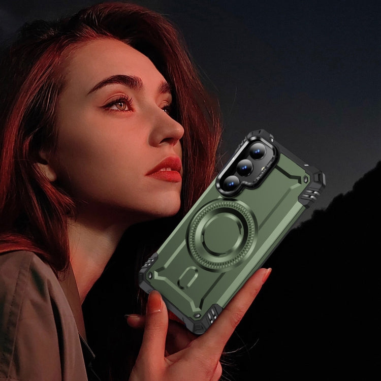 For Samsung Galaxy S25 5G Lens Holder MagSafe Phone Case(Army Green)