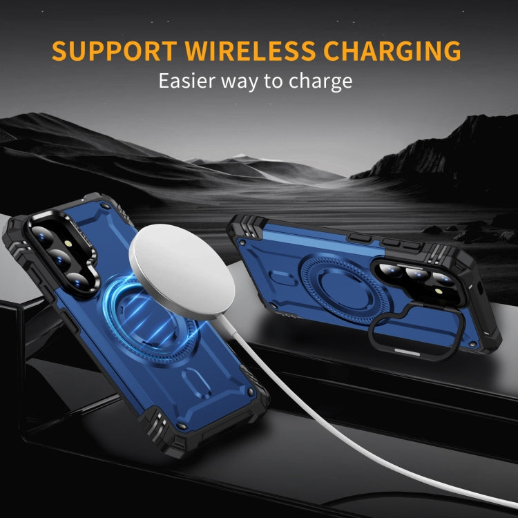 For Samsung Galaxy S25 5G Lens Holder MagSafe Phone Case(Blue)