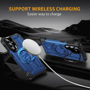 For Samsung Galaxy S25 5G Lens Holder MagSafe Phone Case(Blue)