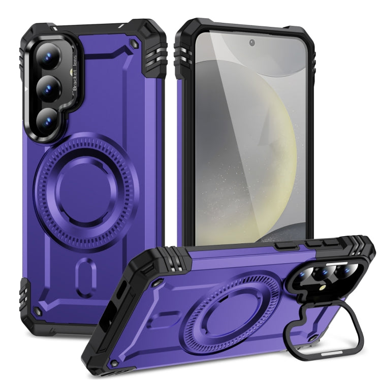 For Samsung Galaxy S25 5G Lens Holder MagSafe Phone Case(Purple)