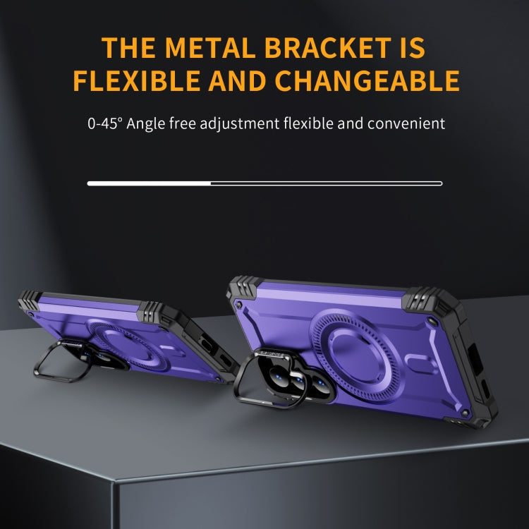 For Samsung Galaxy S25 5G Lens Holder MagSafe Phone Case(Purple)