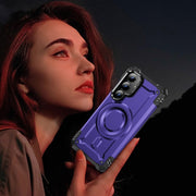 For Samsung Galaxy S25 5G Lens Holder MagSafe Phone Case(Purple)