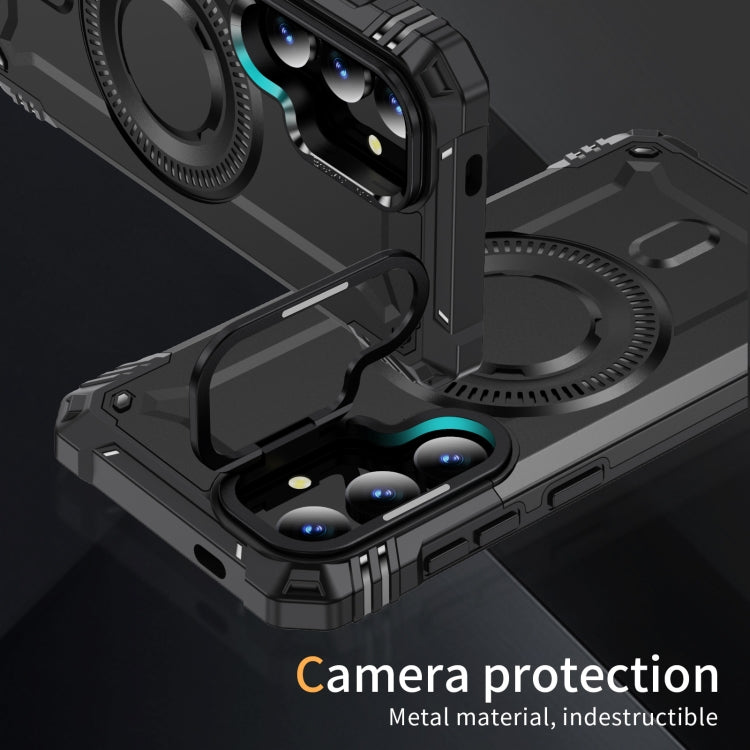 For Samsung Galaxy S25+ 5G Lens Holder MagSafe Phone Case(Black)
