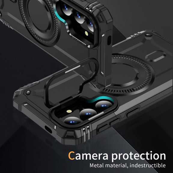 For Samsung Galaxy S25+ 5G Lens Holder MagSafe Phone Case(Black)