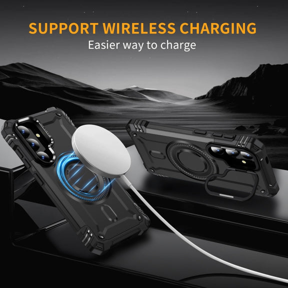 For Samsung Galaxy S25+ 5G Lens Holder MagSafe Phone Case(Black)