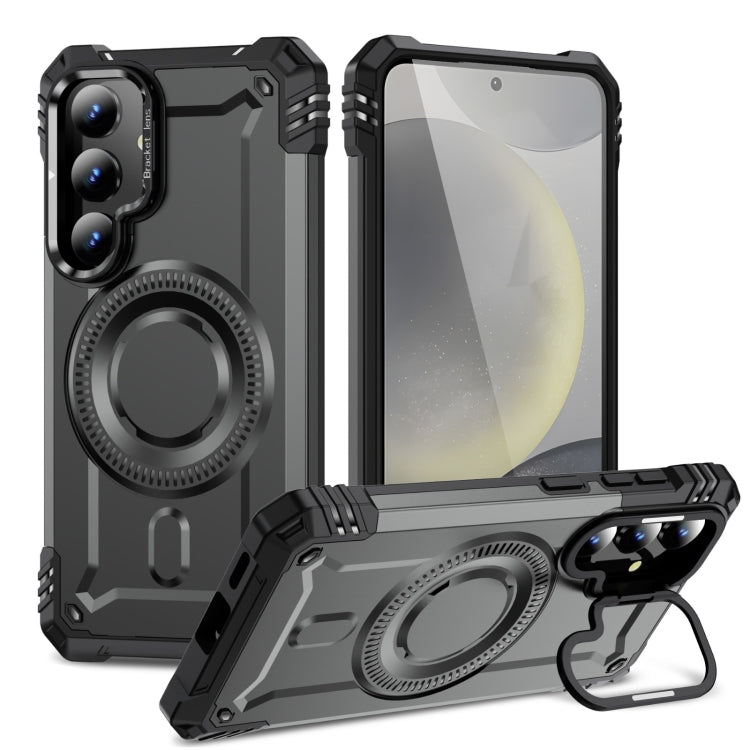For Samsung Galaxy S25+ 5G Lens Holder MagSafe Phone Case(Grey)