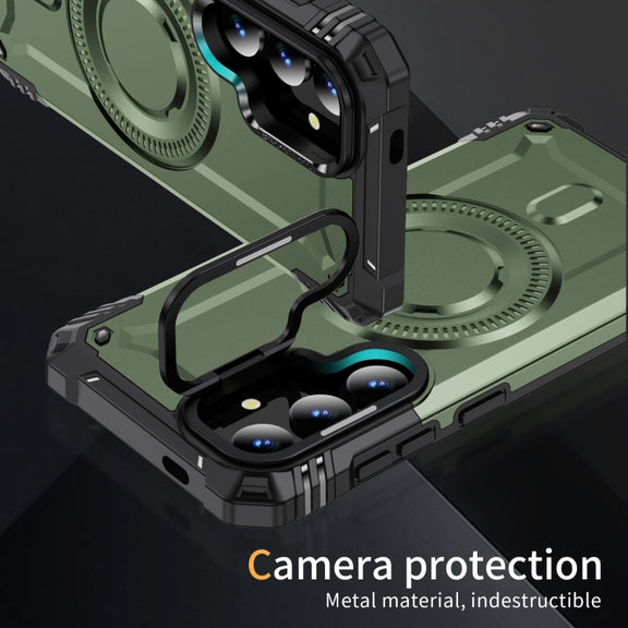 For Samsung Galaxy S25+ 5G Lens Holder MagSafe Phone Case(Army Green)