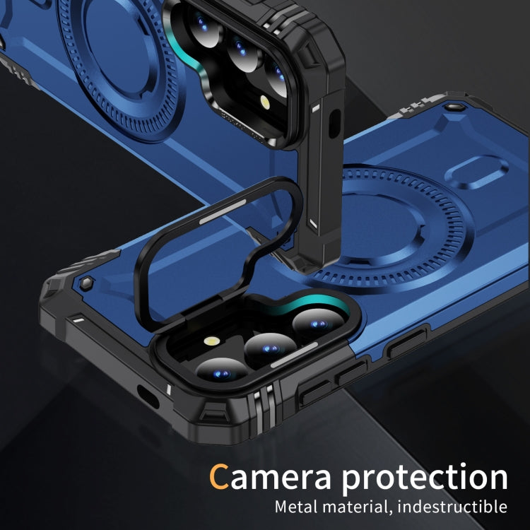 For Samsung Galaxy S25+ 5G Lens Holder MagSafe Phone Case(Blue)