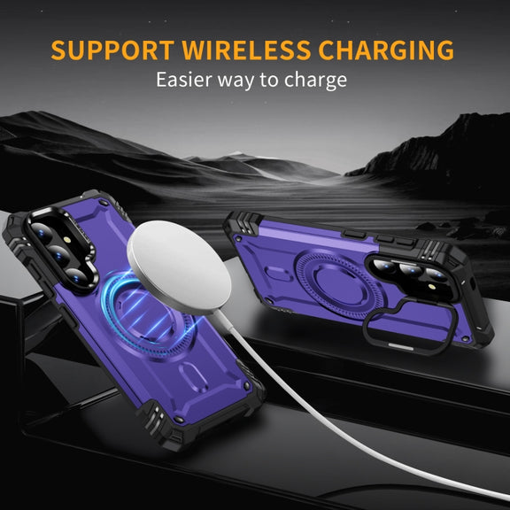 For Samsung Galaxy S25+ 5G Lens Holder MagSafe Phone Case(Purple)