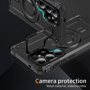 For Samsung Galaxy S25 Ultra 5G Lens Holder MagSafe Phone Case(Black)