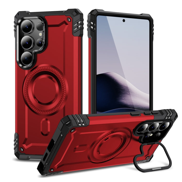 For Samsung Galaxy S25 Ultra 5G Lens Holder MagSafe Phone Case(Red)