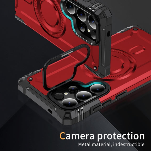 For Samsung Galaxy S25 Ultra 5G Lens Holder MagSafe Phone Case(Red)