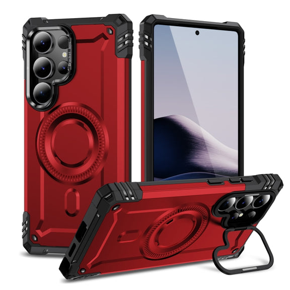 For Samsung Galaxy S25 Ultra 5G Lens Holder MagSafe Phone Case(Red)