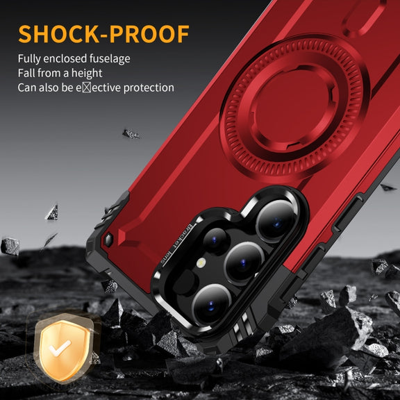 For Samsung Galaxy S25 Ultra 5G Lens Holder MagSafe Phone Case(Red)
