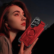 For Samsung Galaxy S25 Ultra 5G Lens Holder MagSafe Phone Case(Red)