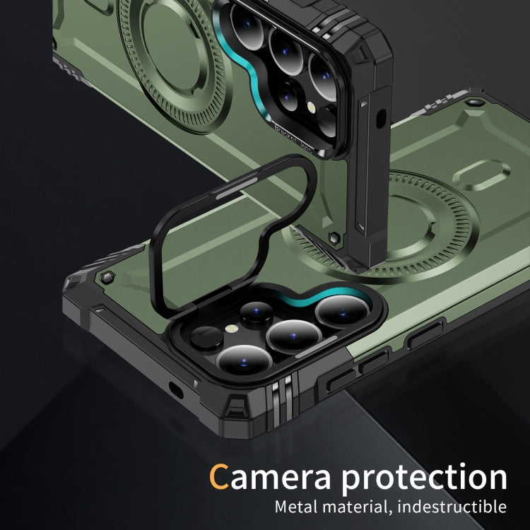 For Samsung Galaxy S25 Ultra 5G Lens Holder MagSafe Phone Case(Army Green)