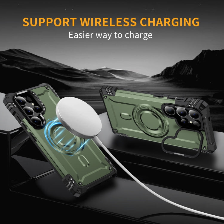 For Samsung Galaxy S25 Ultra 5G Lens Holder MagSafe Phone Case(Army Green)
